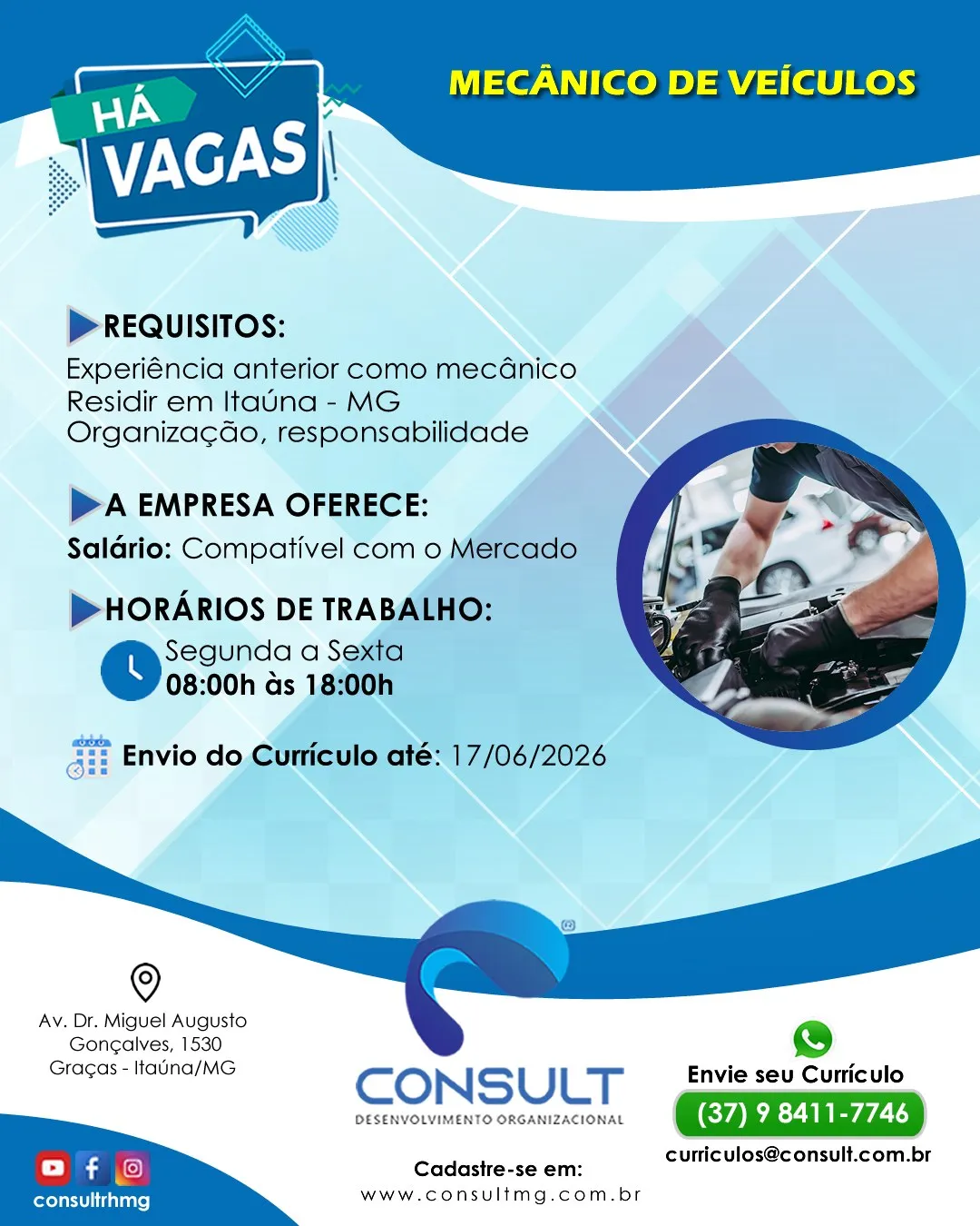 🛠️🚗 OPORTUNIDADE DE EMPREGO – MECÂNICO DE VEÍCULOS 🚗🛠️