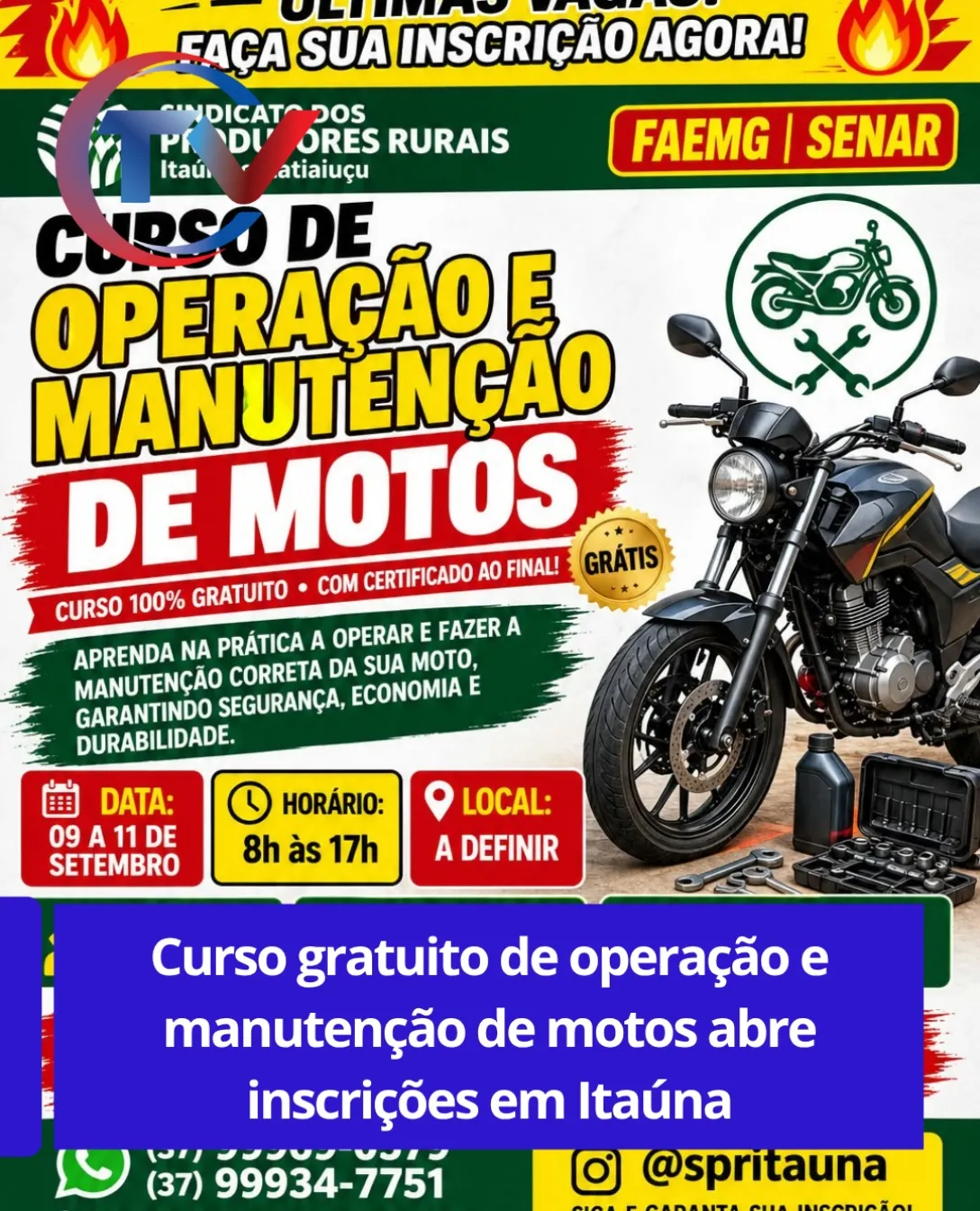 Curso gratuito de Operação e Manutenção de Motos