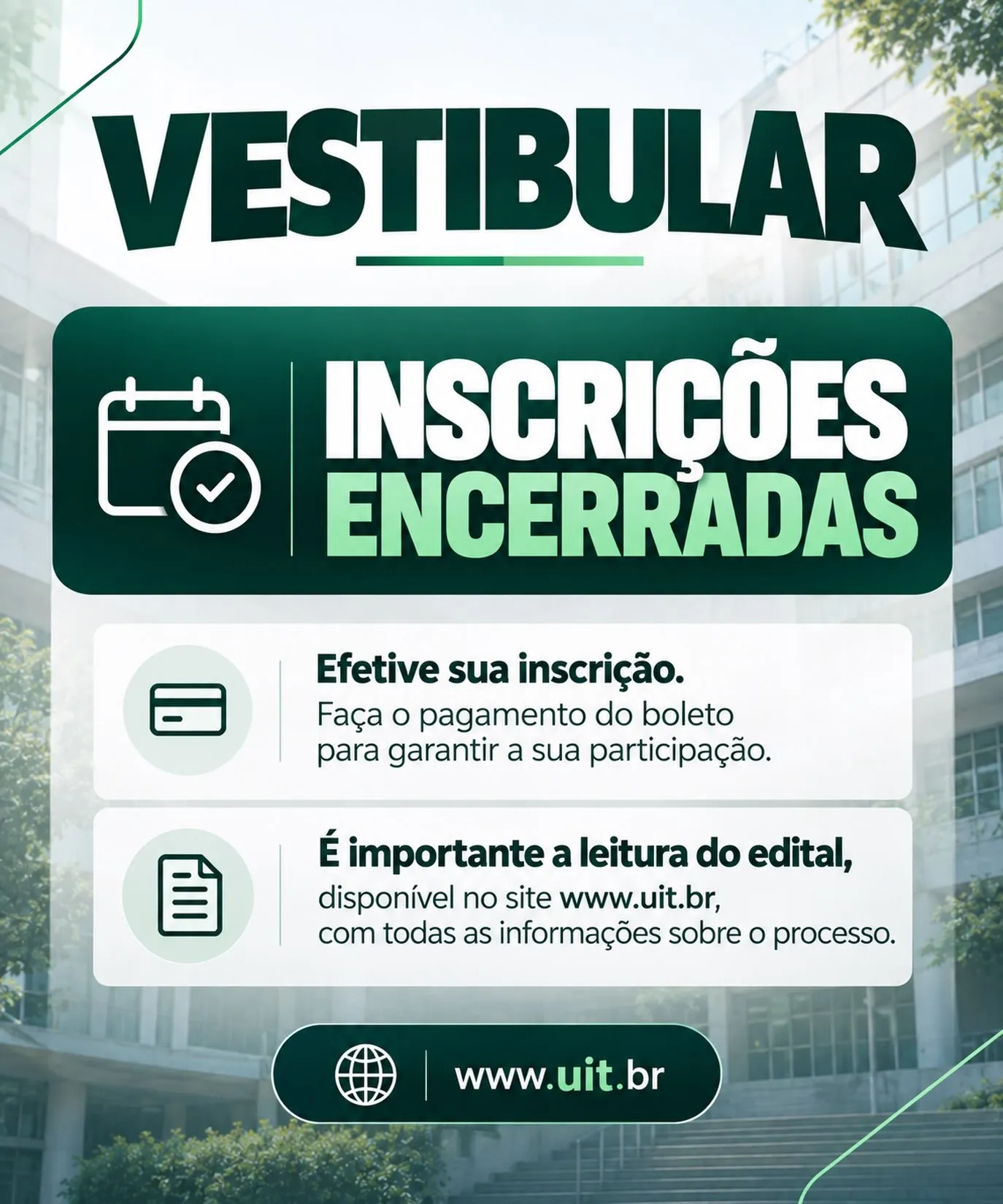Vestibular UIT 2027: provas de Medicina e demais cursos