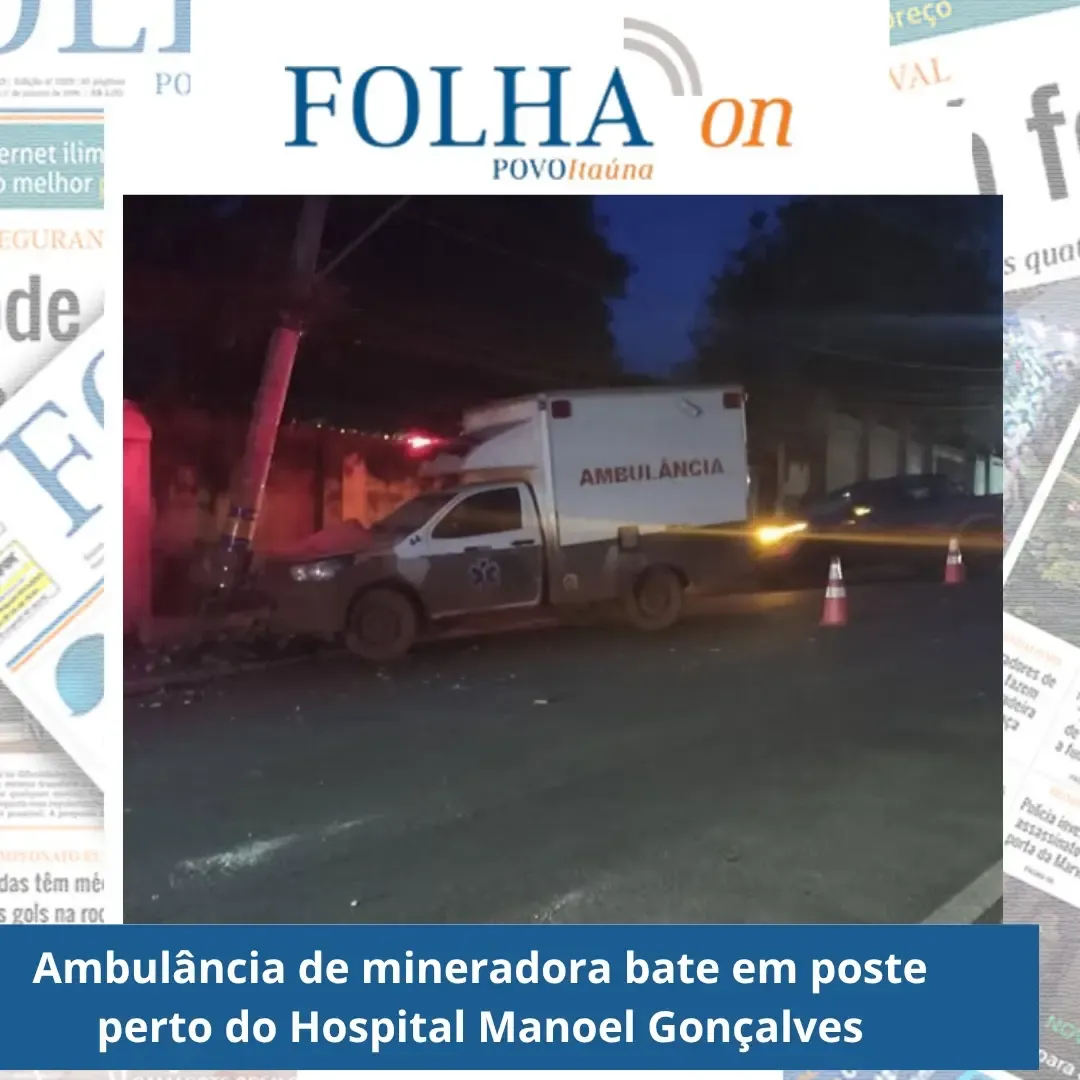 Ambulância de mineradora colide contra poste perto do Hospital Manoel Gonçalves