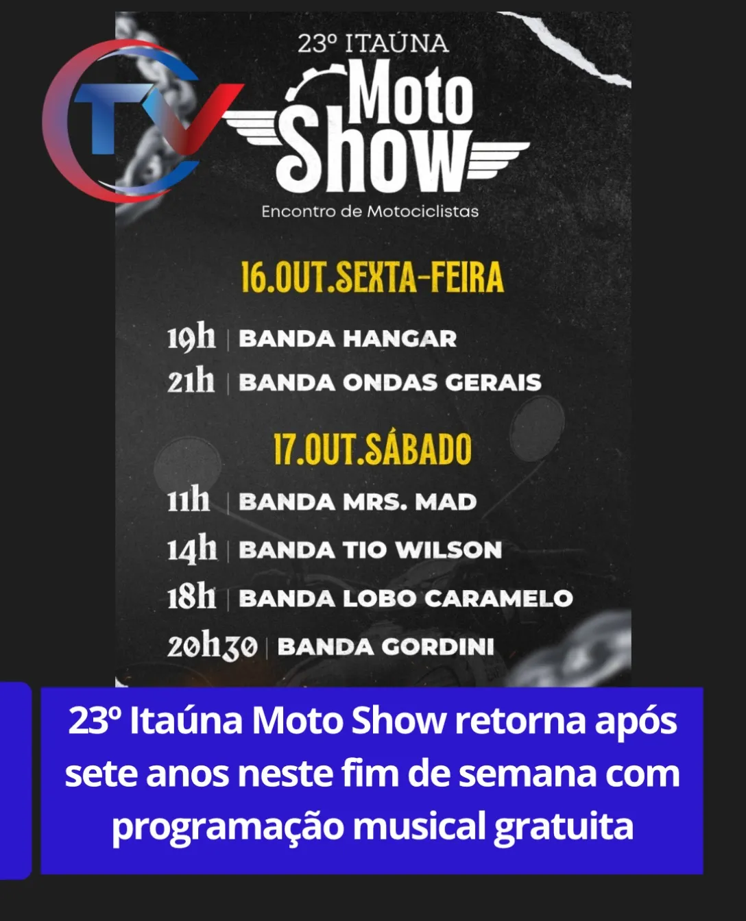 Itaúna Moto Show volta à Praça Celi com shows gratuitos