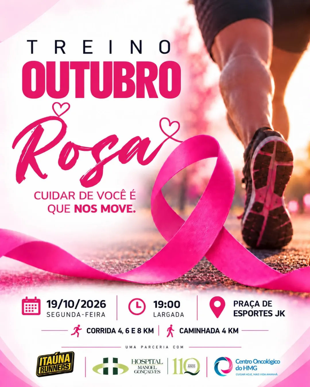Treino Rosa reúne participantes para corrida e caminhada em Itaúna