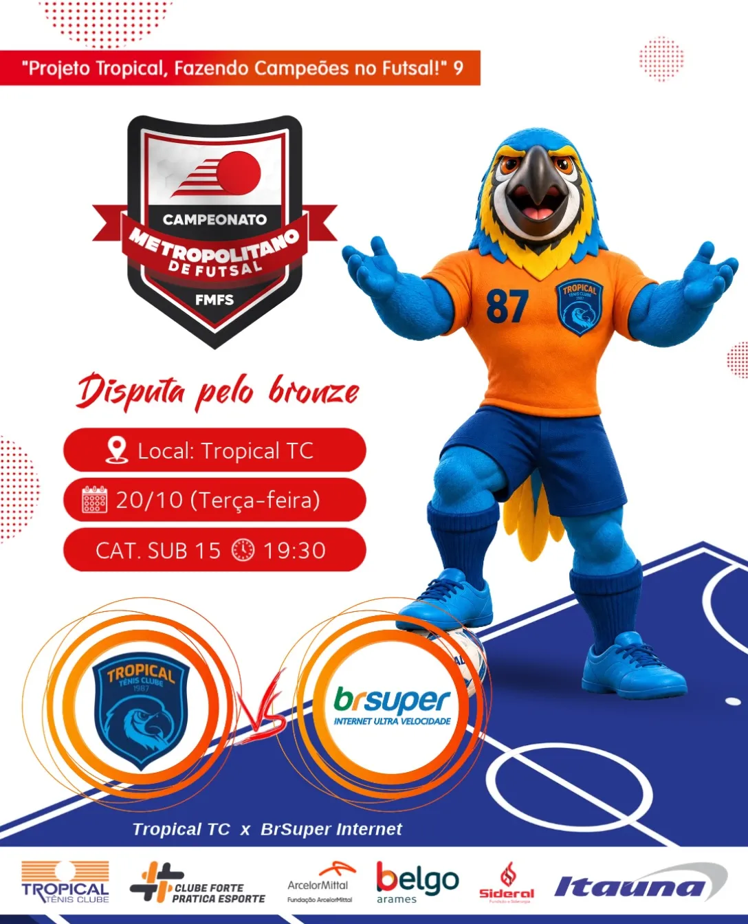 Futsal Sub-15: Tropical TC x BrSuper – hoje, 19h30