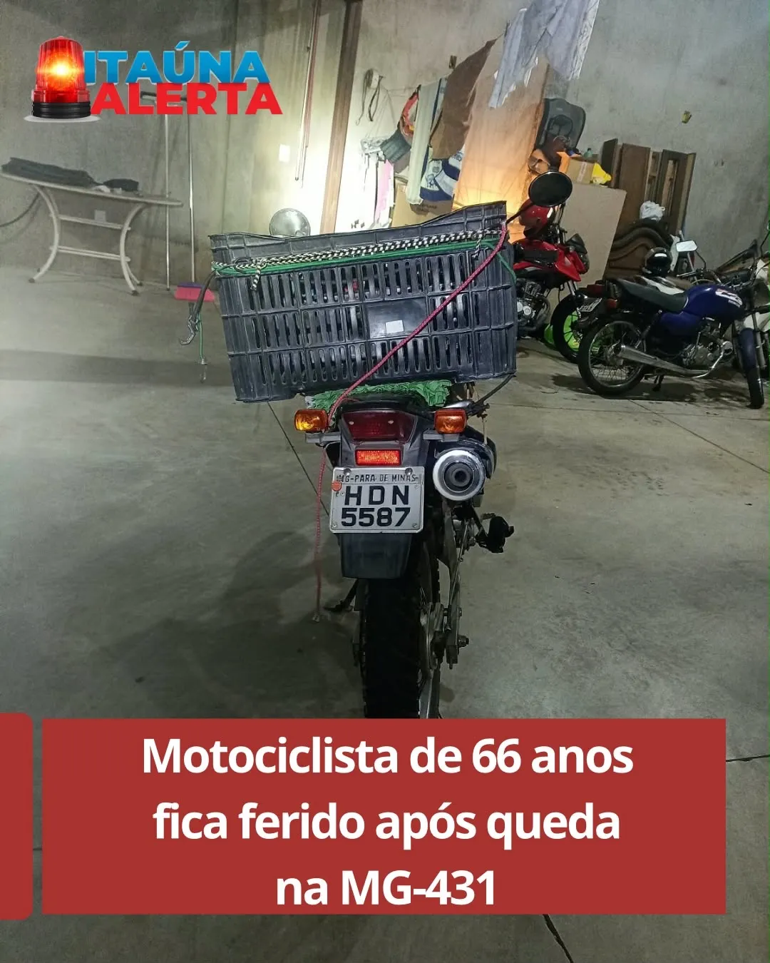 Motociclista de 66 anos fica ferido em queda na MG-431