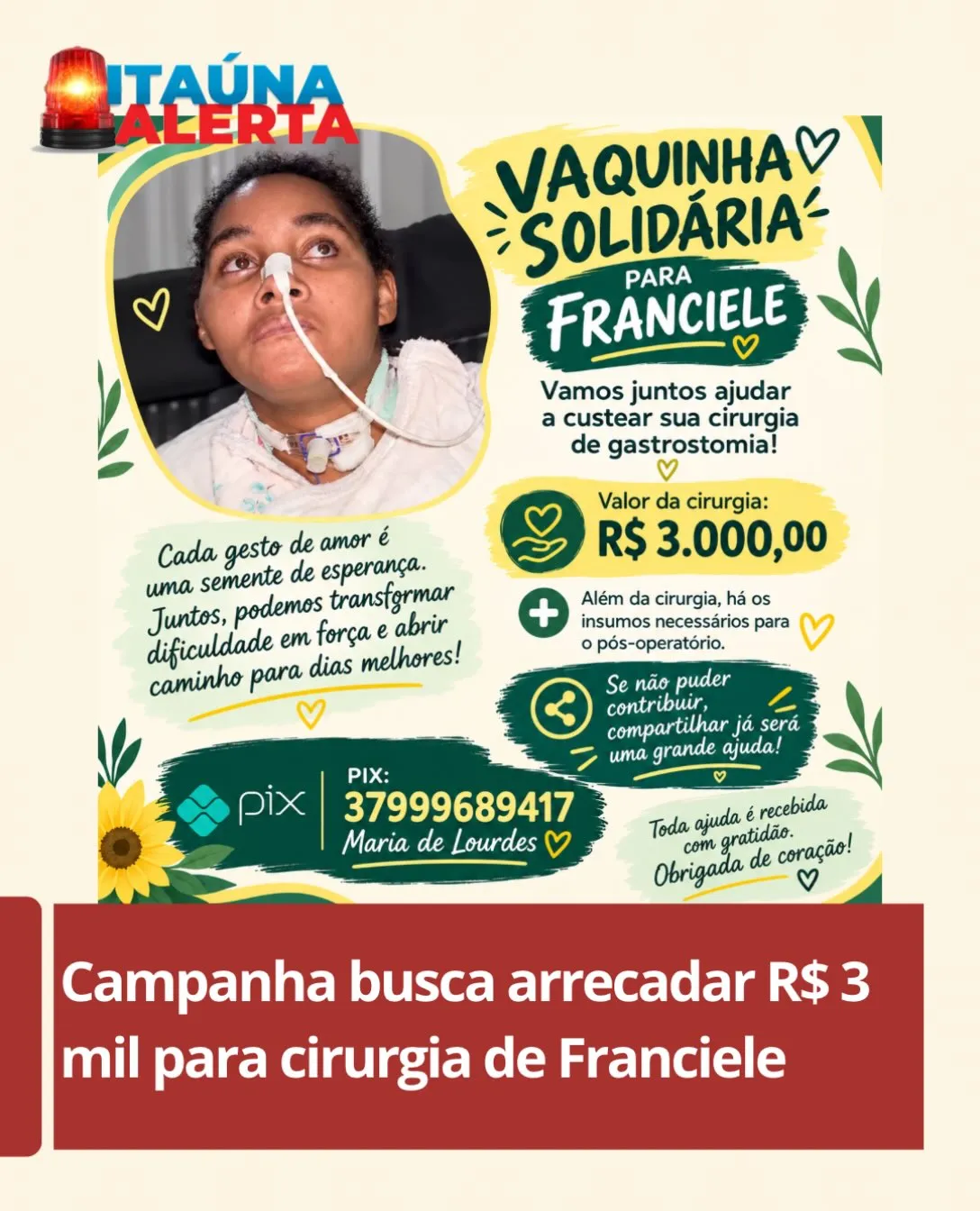 Campanha solidária para cirurgia de gastrostomia de Franciele
