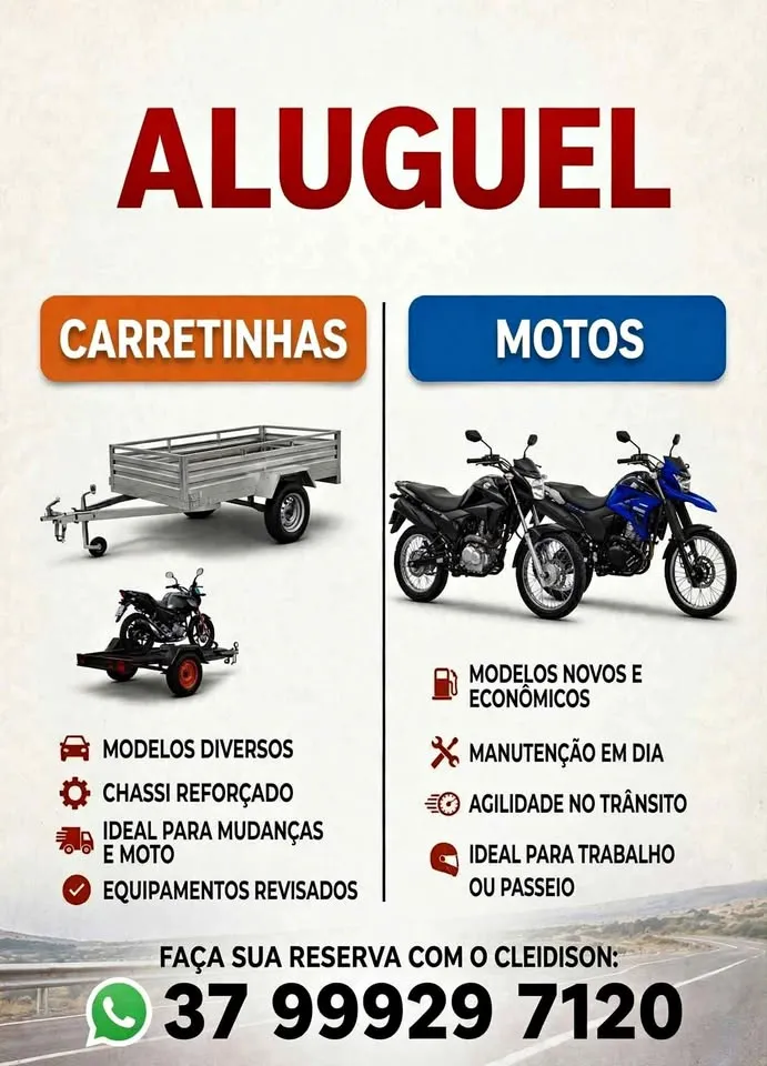 Locação carretinha e moto