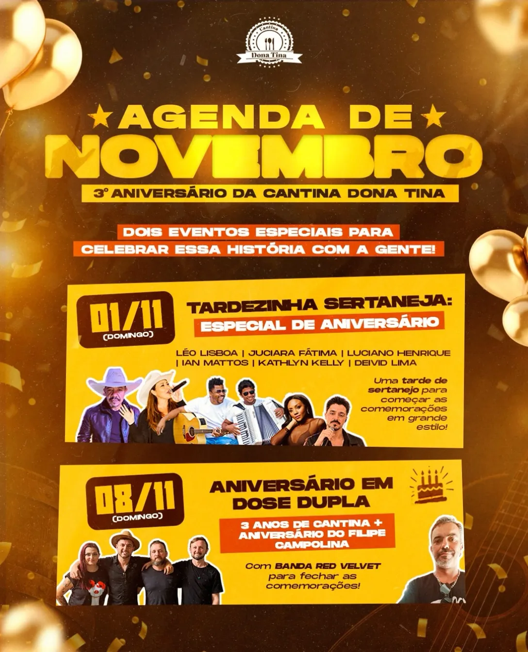 Cantina Dona Tina celebra 3 anos com festas em novembro
