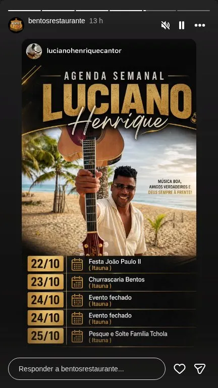 Agenda de Luciano Henrique: shows de 22 a 25 de outubro