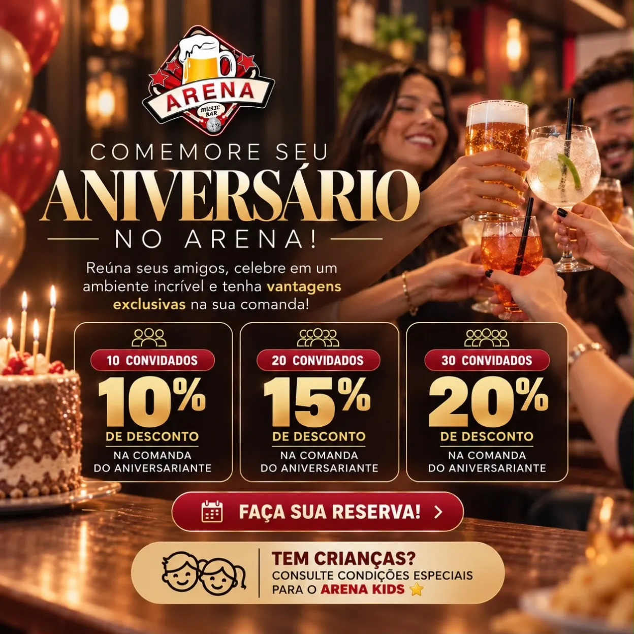 Aniversário no Arena Music Bar com desconto para grupos