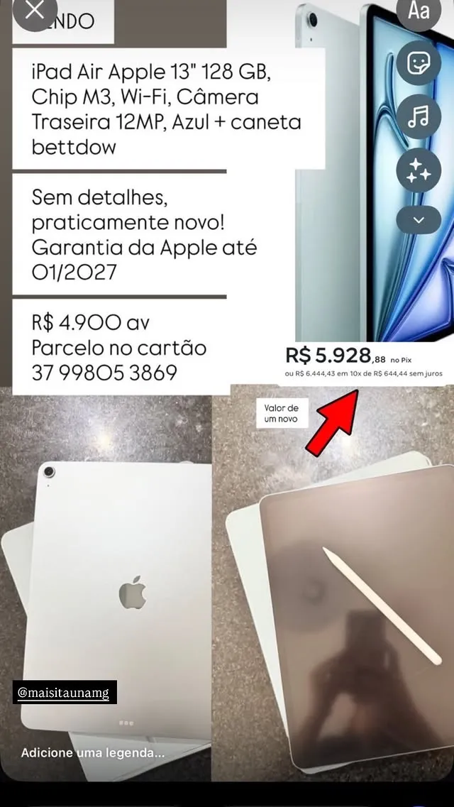 iPad Air 13" M3 128 GB Wi-Fi Azul + caneta — praticamente novo