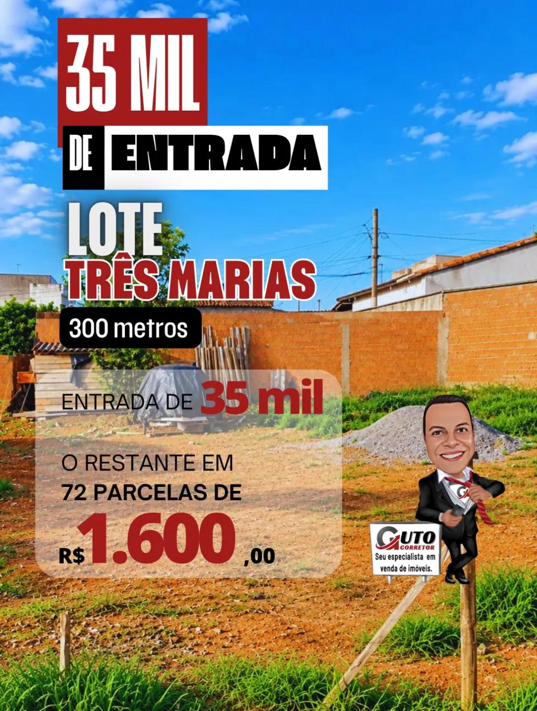 Lote plano de 300 m² à venda no bairro Três Marias