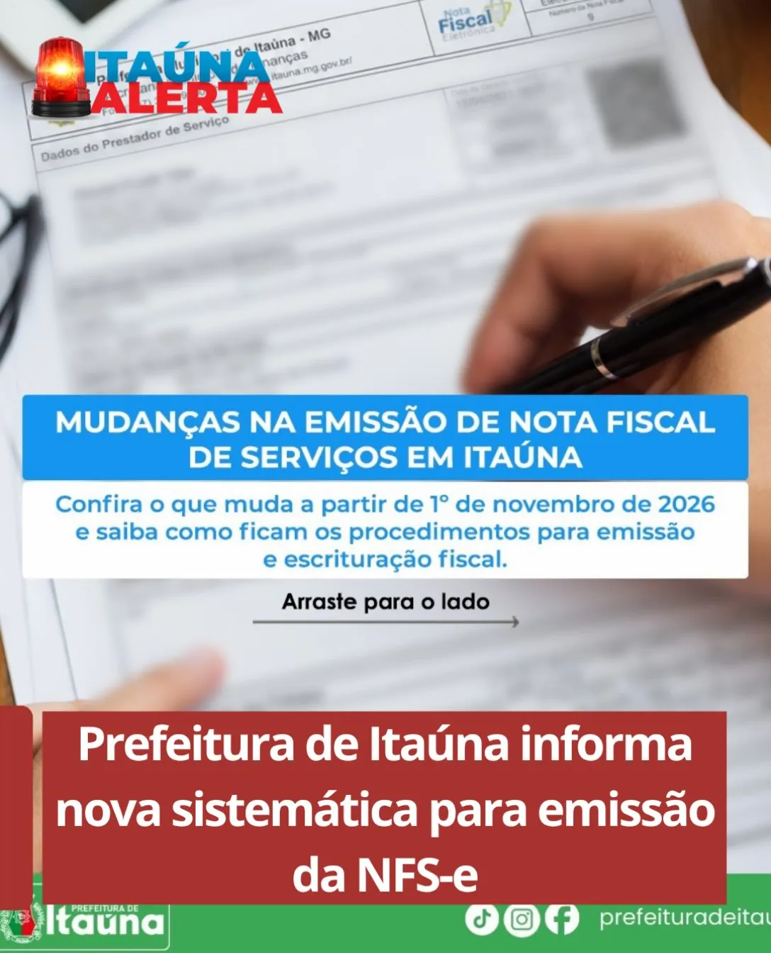 Itaúna muda emissão de NFS-e a partir de 1º de novembro