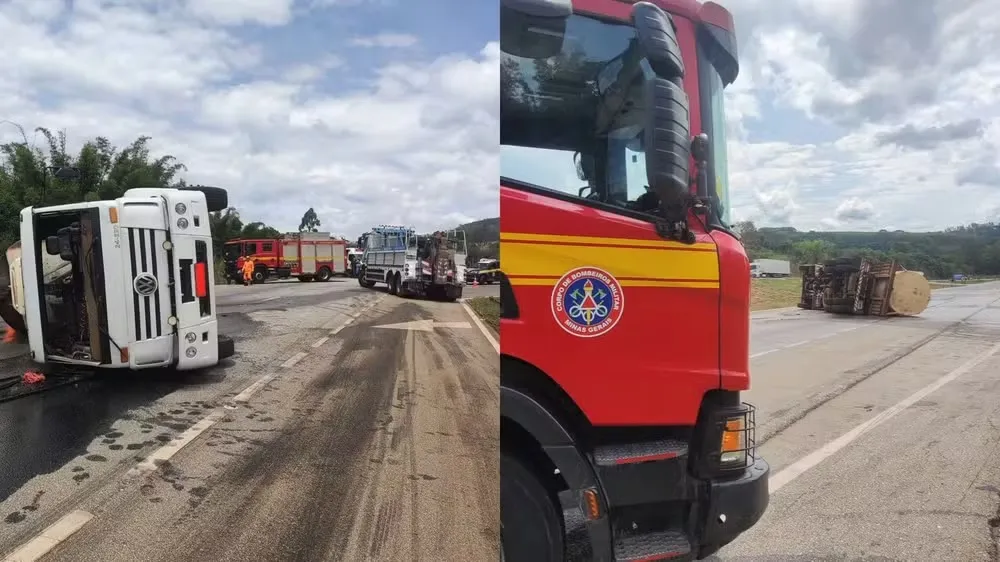 Caminhão-tanque com óleo vegetal tomba em Mateus Leme