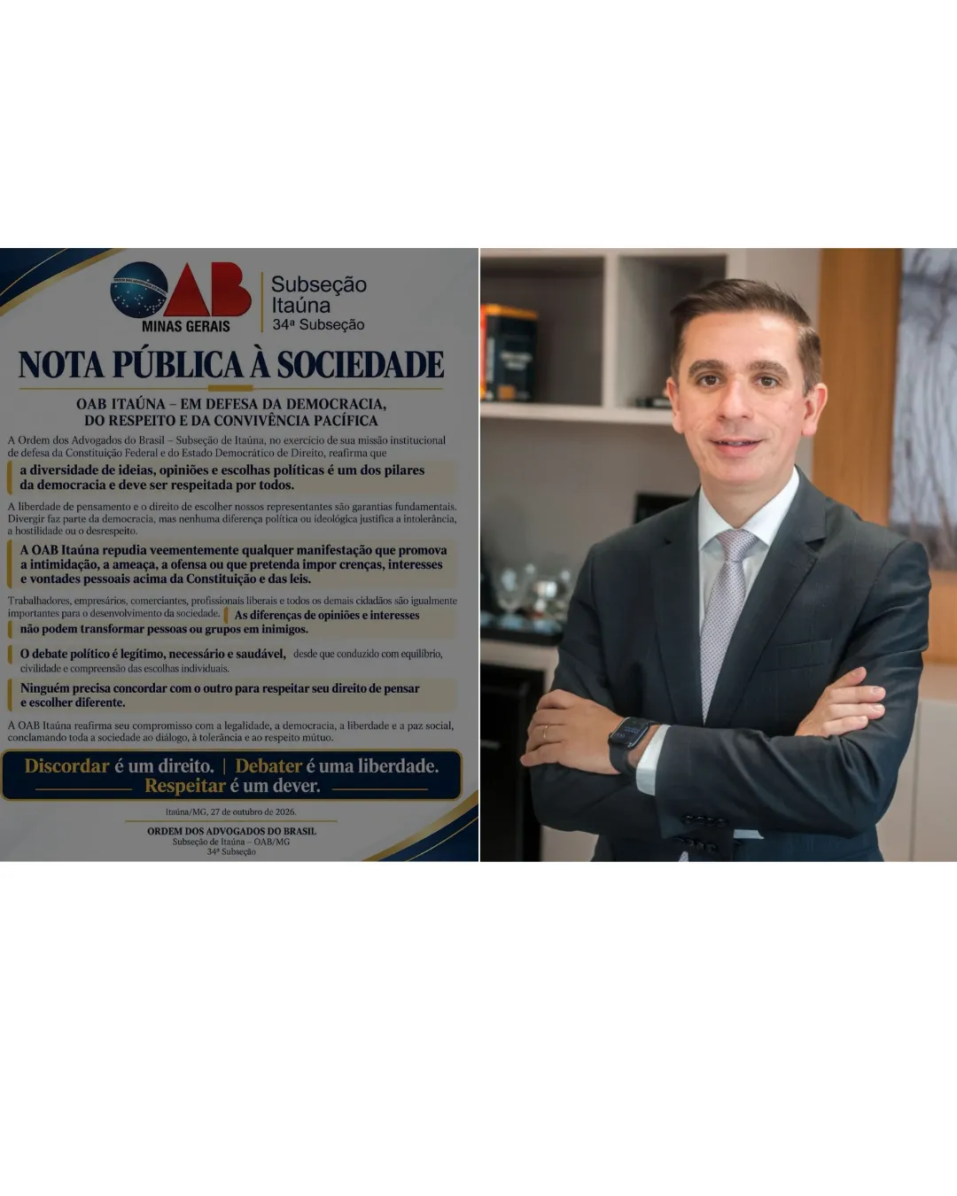 OAB Itaúna repudia listas de boicote por posicionamento político