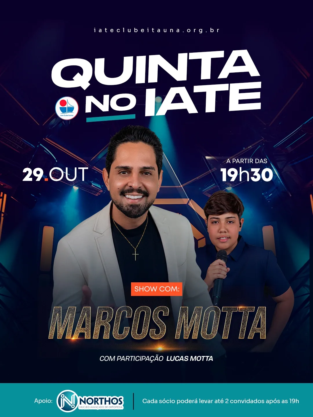 Show de Marcos Motta no Iate Clube, quinta-feira