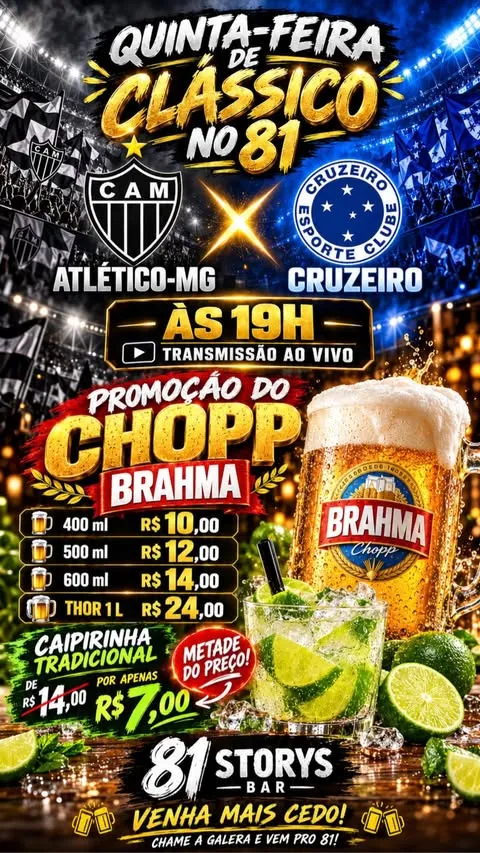 Transmissão de Atlético x Cruzeiro no 81 Storys Bar