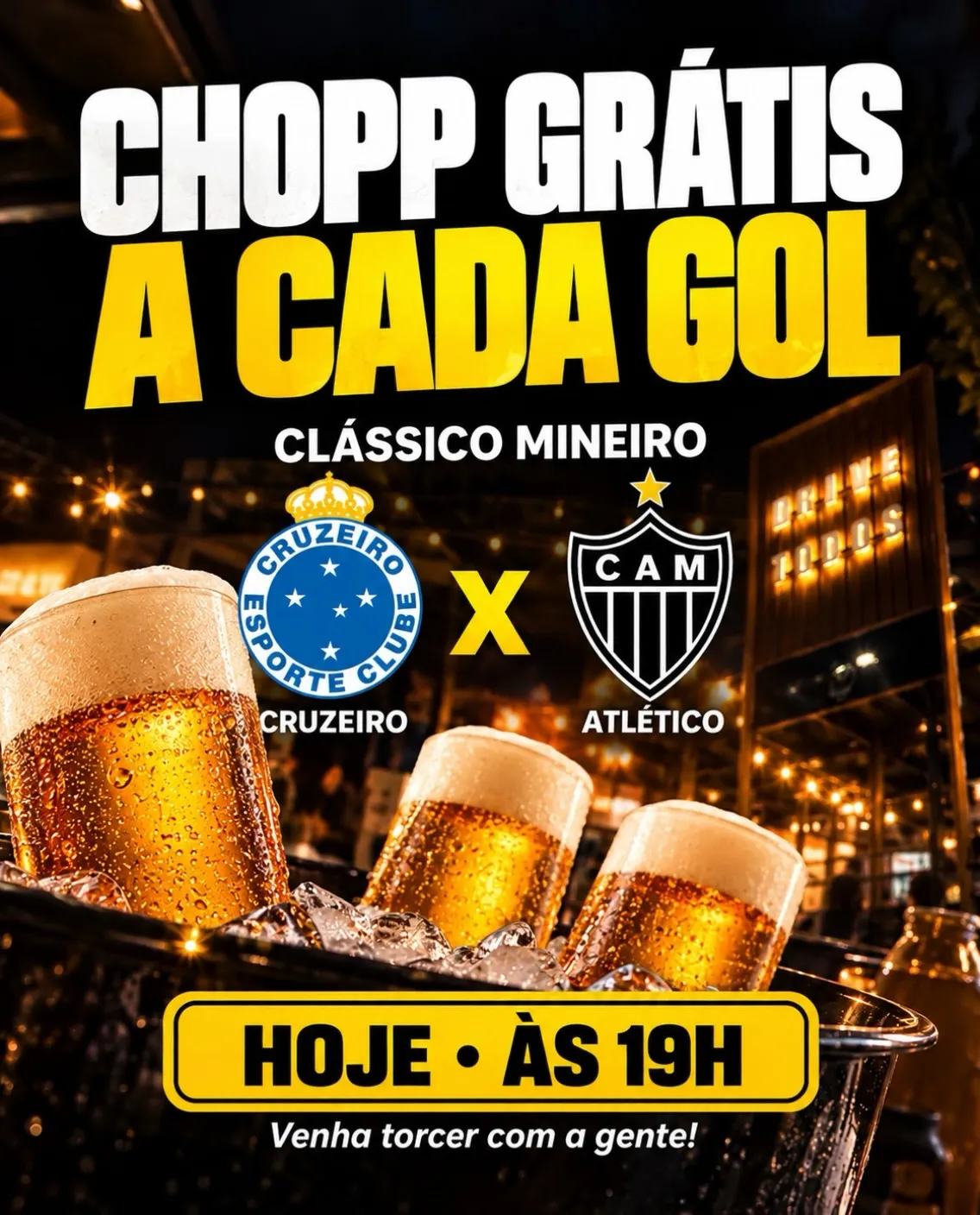 Chopp grátis a cada gol no Clássico Mineiro
