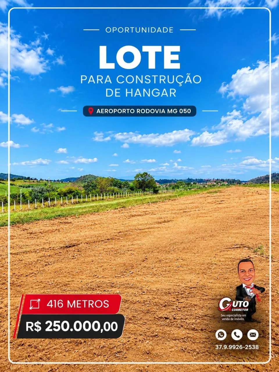 Lote de 400 m² com frente para pista – Hangar