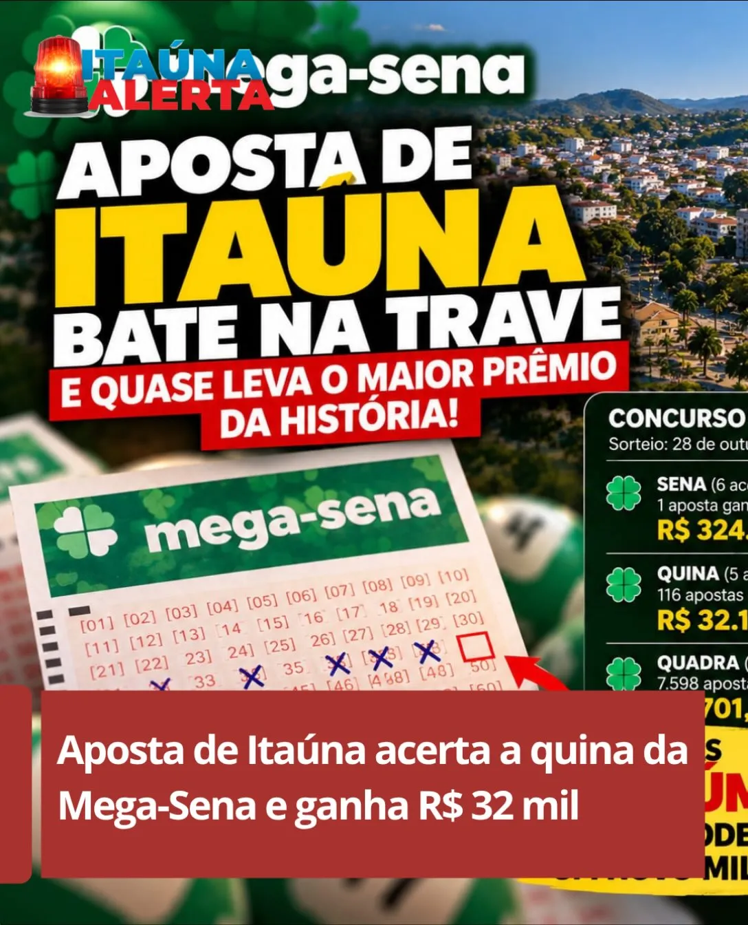 Aposta de Itaúna acerta quina da Mega-Sena e leva R$ 32 mil — Centro