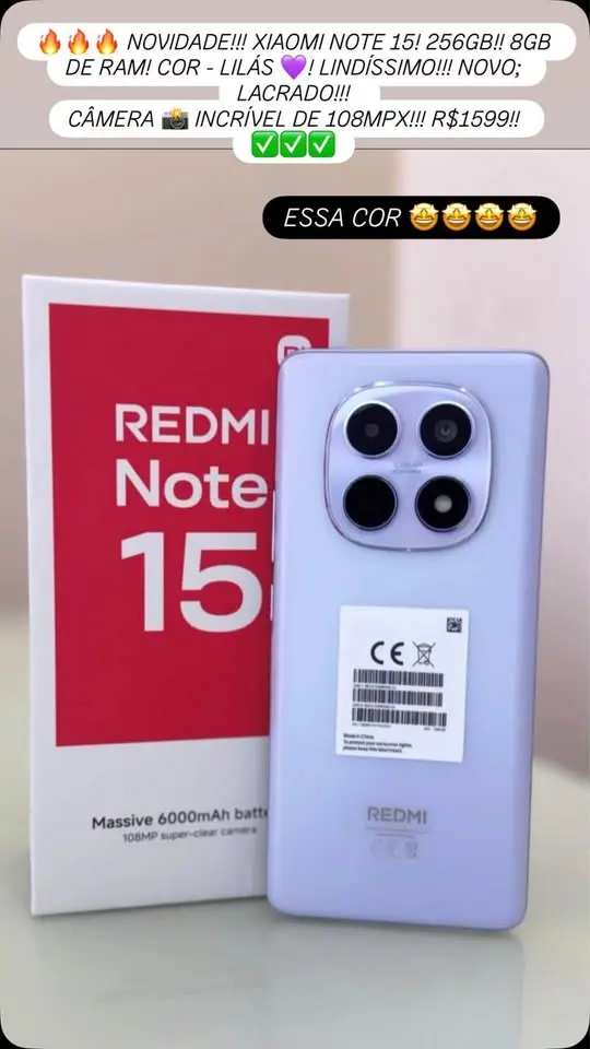 Xiaomi Note 15 256GB novo e lacrado — Ville Imports