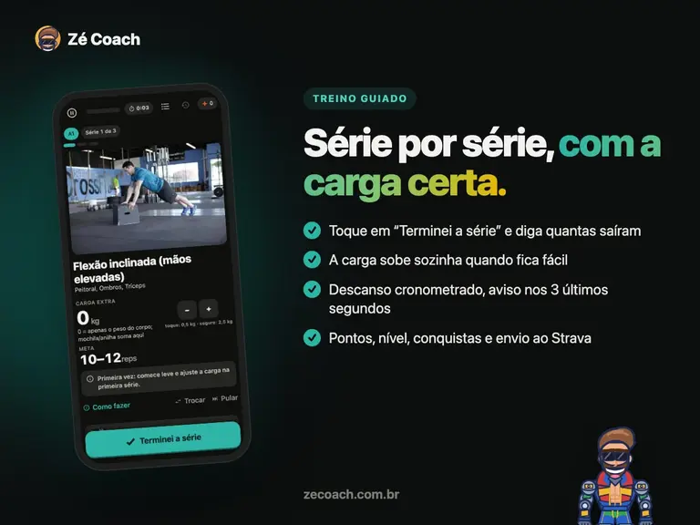 Zé Coach: treinador com IA no celular — treino, cardio e dieta