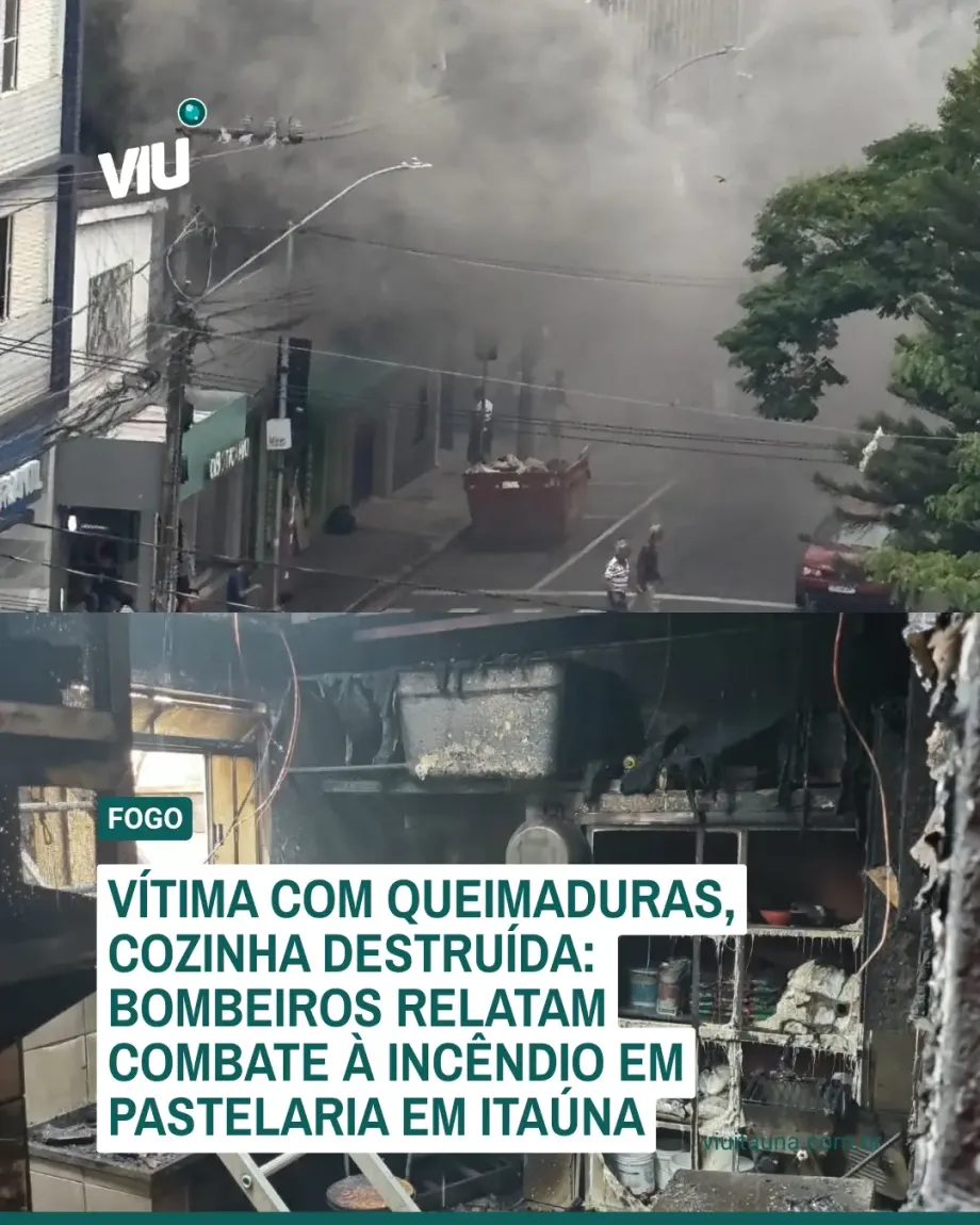 Incêndio em pastelaria no Centro de Itaúna deixa vítima com queimaduras