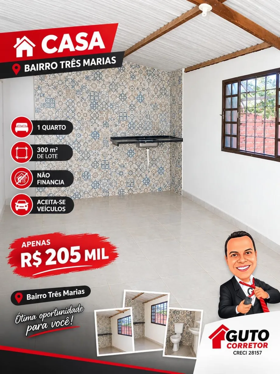 Casa 1 quarto à venda no Três Marias