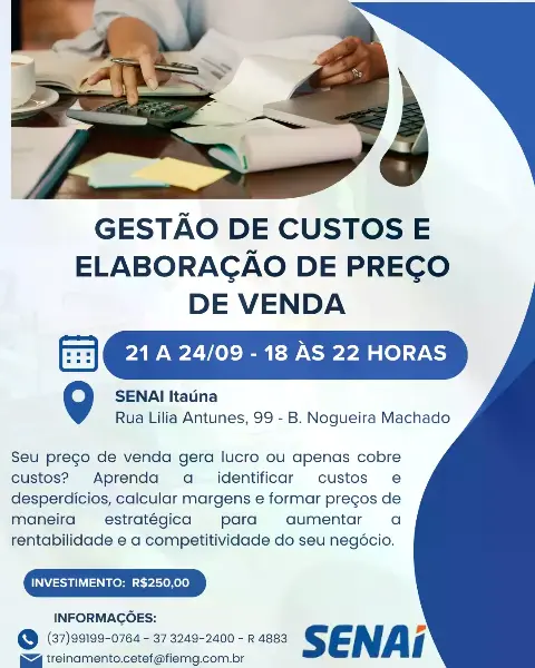 Curso de Gestão de Custos e Preços no SENAI Itaúna