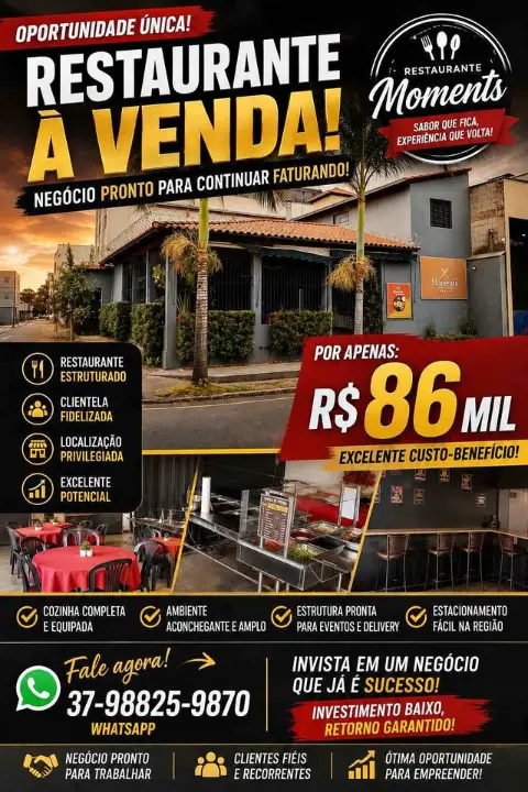 Restaurante à venda por R$ 86 mil, estrutura completa