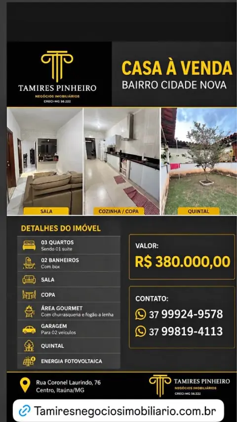 Casa 3 quartos com suíte à venda na Cidade Nova