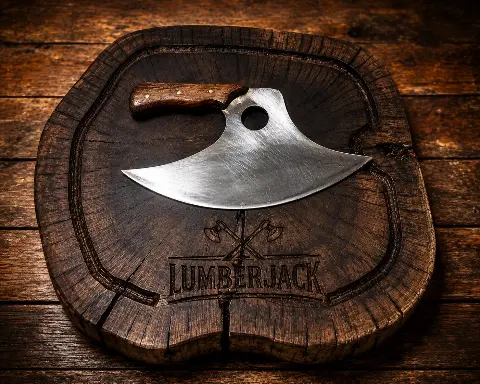 Faca artesanal e tábua de madeira personalizadas
