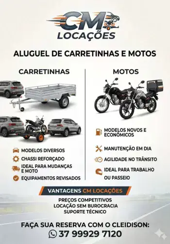 Locação moto e carretinha
