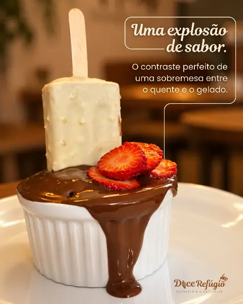 Sobremesa de Chocolate e Morango no Doce Refúgio