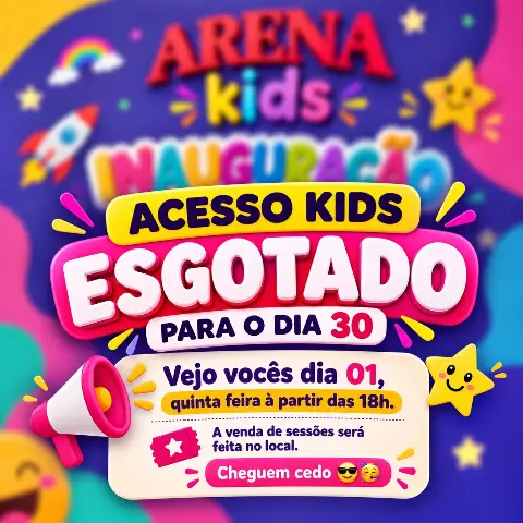 Arena Kids – Quinta-feira, dia 01 de outubro a partir das 18h