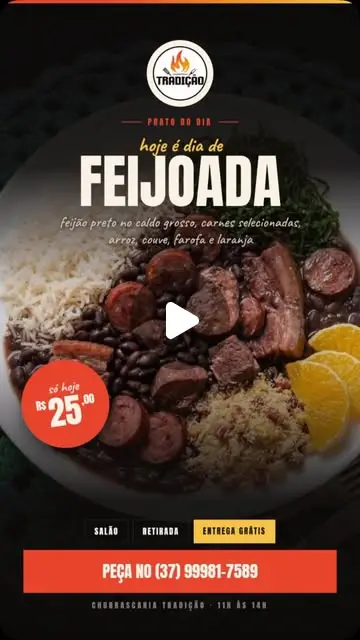 Marmita de feijoada por R$ 25 com entrega grátis