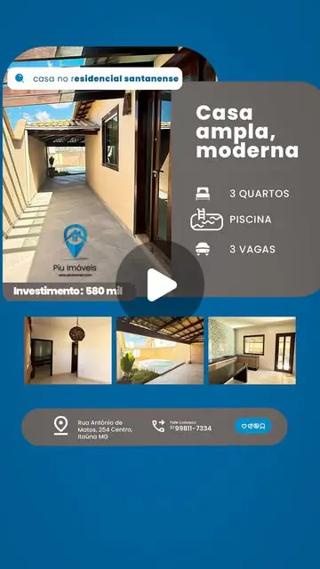 Casa 3 quartos com piscina no Residencial Santanense