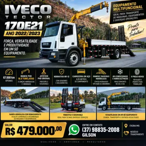 Iveco Tector 170E21 22/23 Munck PHD 16.5 + Prancha Hidráulica
