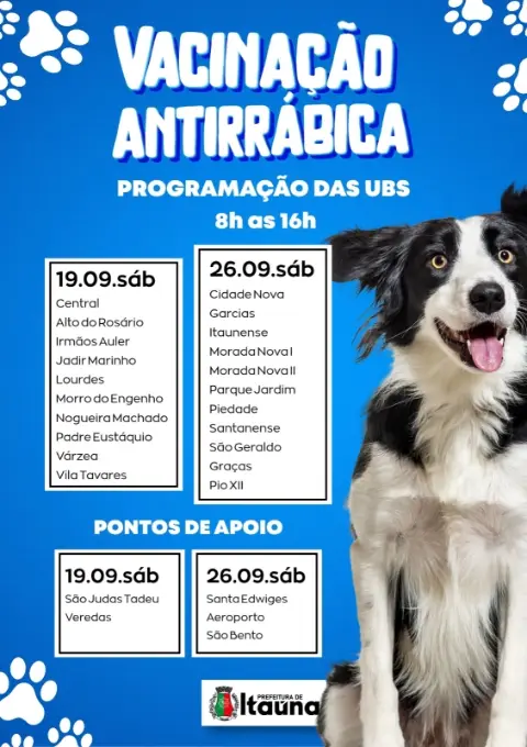 Itaúna inicia vacinação antirrábica de cães e gatos neste sábado (19) - Campanha será realizada nos dias 19 e 26 de sete
