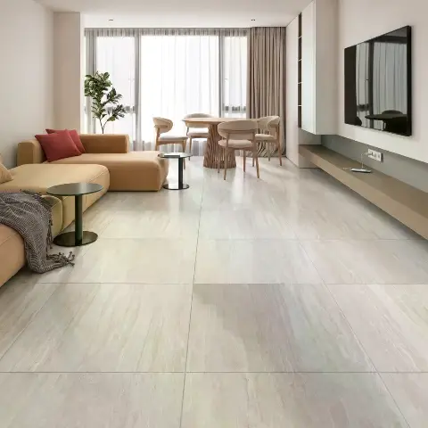 Piso Travertini Bege Mate 81x81 cm, acabamento mate
