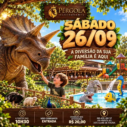 Dinossauros e piscina infantil no Pérgola neste sábado