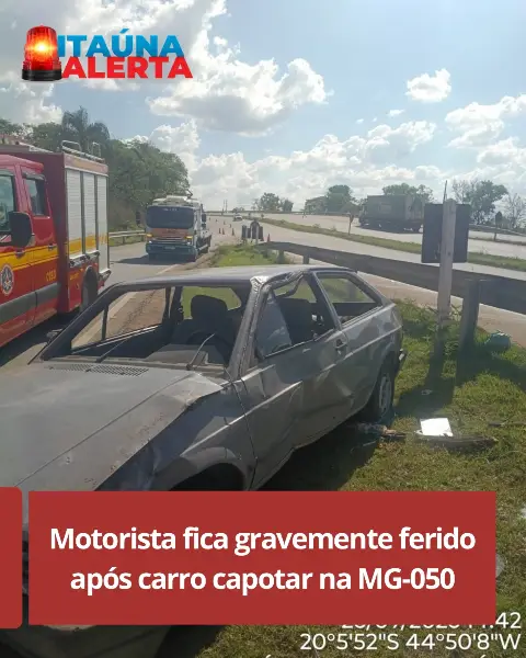 Homem de 68 anos fica gravemente ferido em capotamento na MG-050