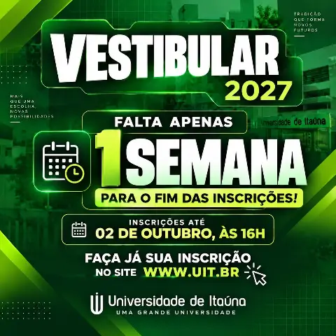 Vestibular 2027 da UIT: inscrições até 02/10 às 16h