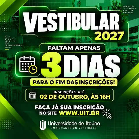 Vestibular 2027 da Universidade de Itaúna: inscrições até 2 de outubro