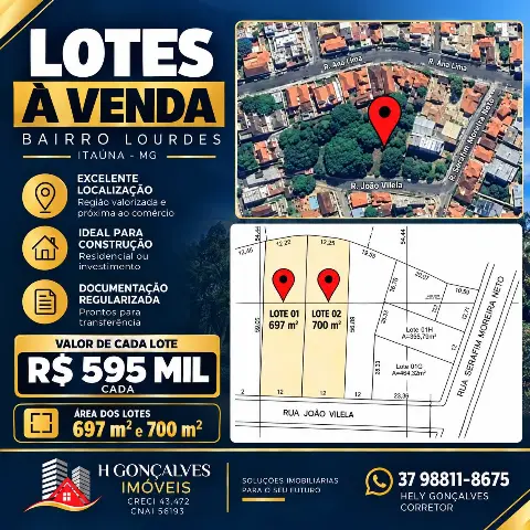 Lotes à venda no Bairro Lourdes – 697 m2 e 700 m2