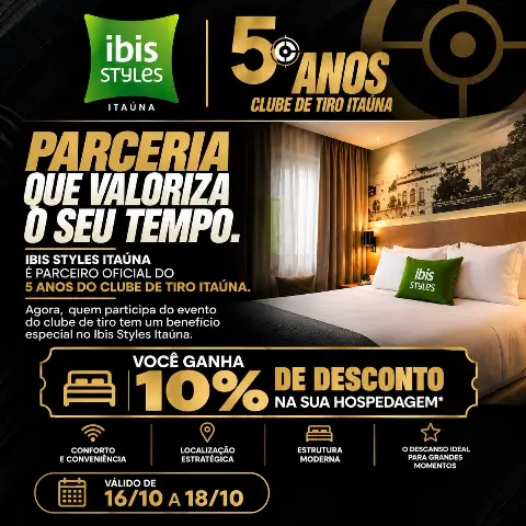 Ibis Styles Itaúna: 10% off para evento do Clube de Tiro