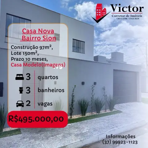 Casa na planta 3 quartos no Bairro Sion
