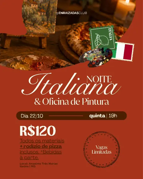 Noite Italiana e Oficina de Pintura na Anselmo Pizzaria
