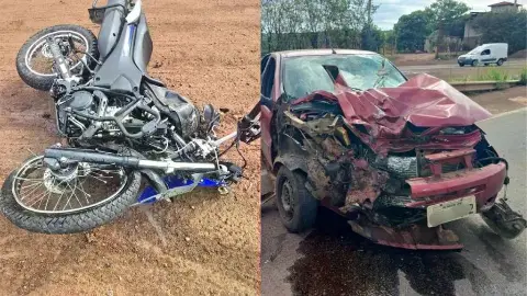 Carro roda na pista, invade contramão e atinge moto em Itaúna