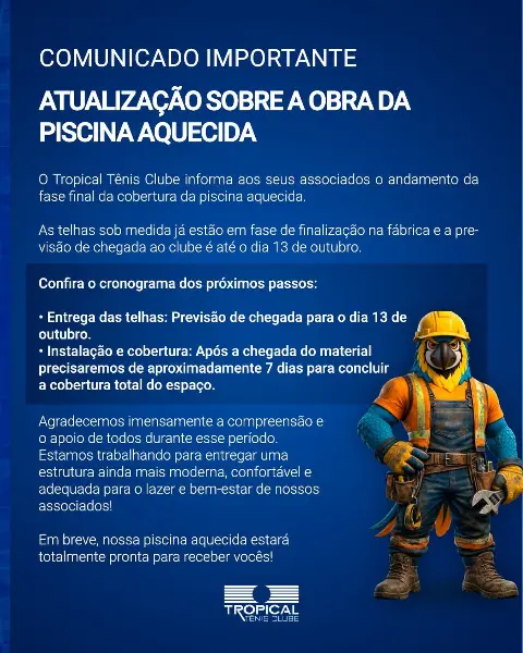 Obras na piscina aquecida do Tropical Tênis Clube