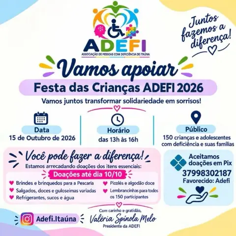 Festa das Crianças ADEFI 2026 em Itaúna